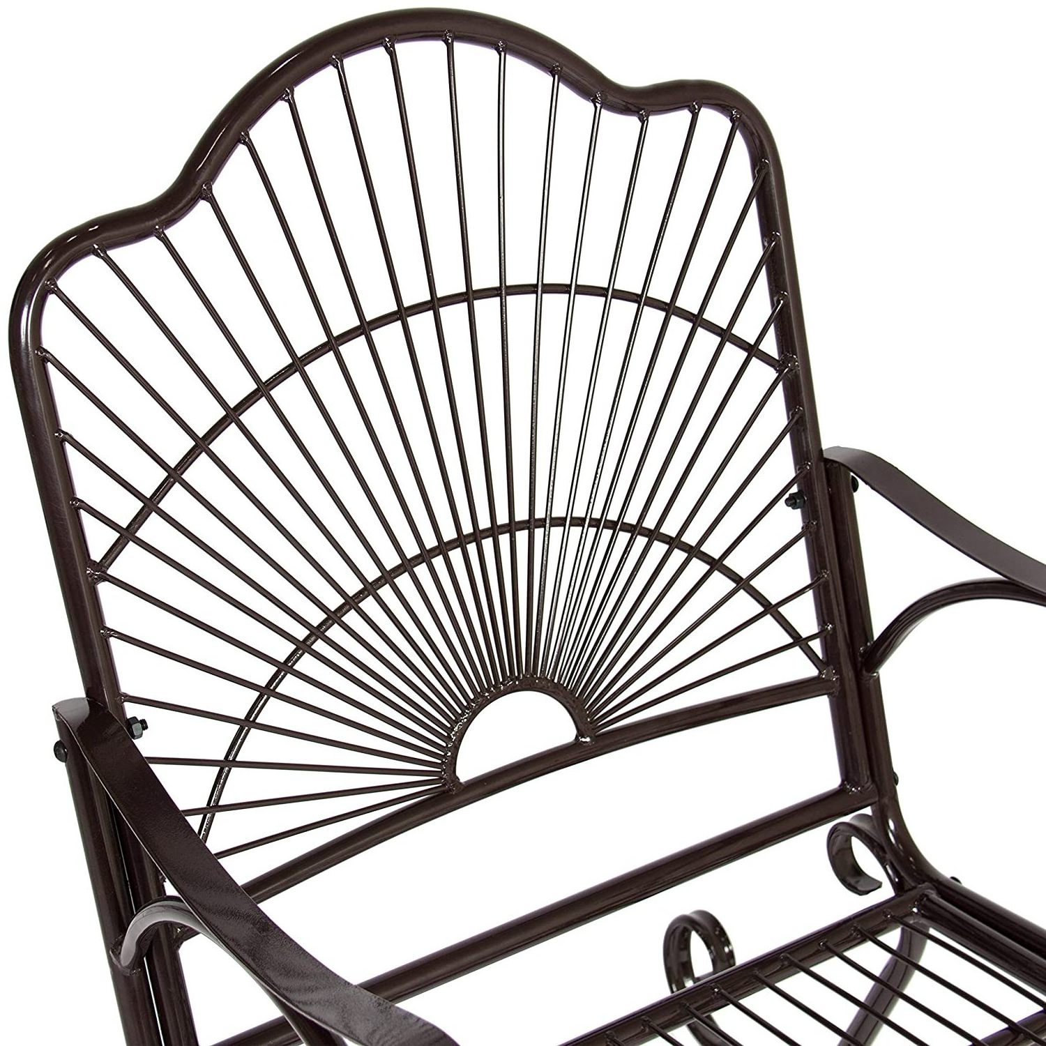 Metal Outdoor antique wrought iron rocking chair for Deck Seat Backyard Glider  Brown