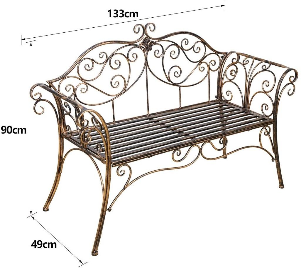 Antique Bronze Metal Garden Bench Chair 2 Seater for Garden, Yard, Patio, Porch and Sunroom Durable Park Stool Wrought Iron