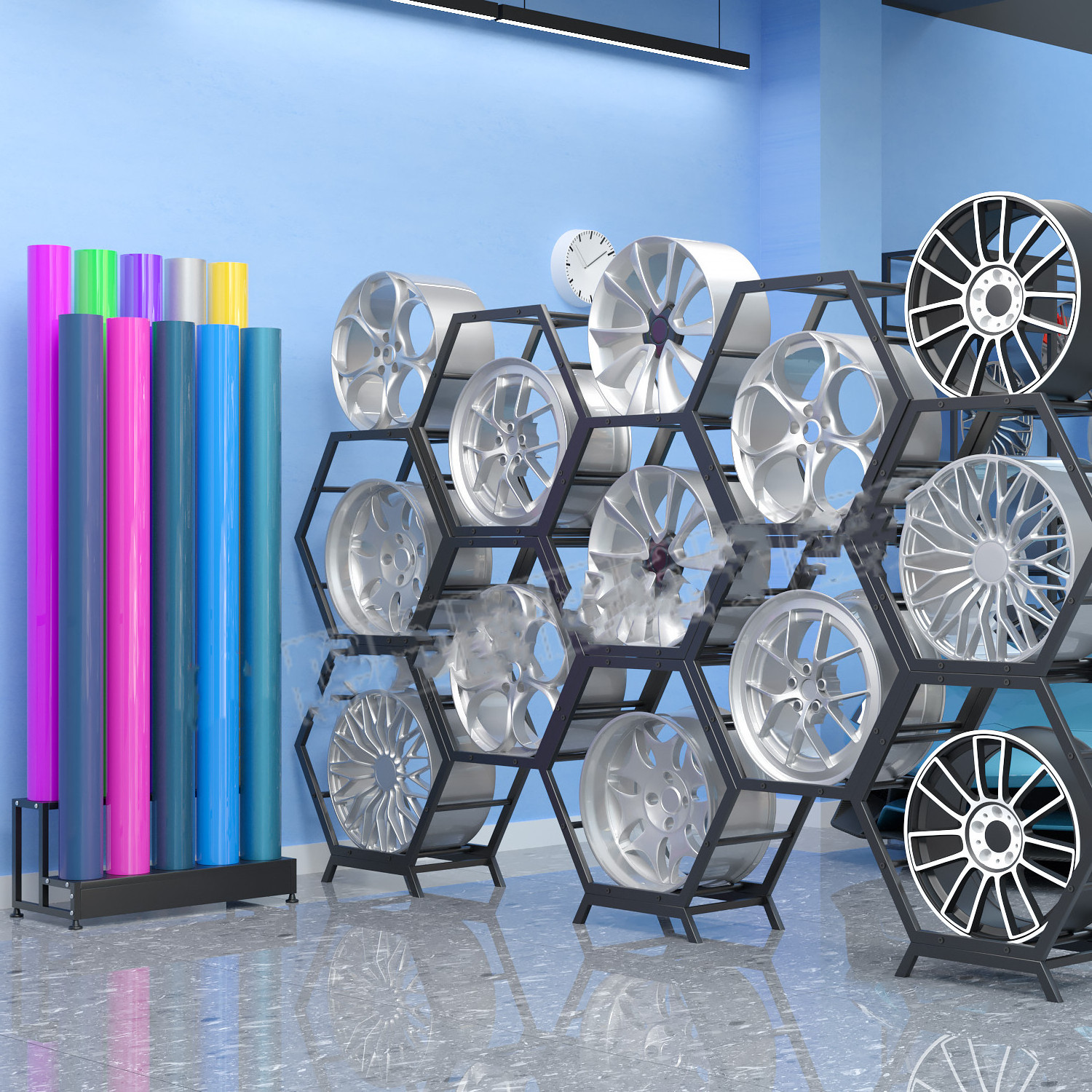 4S Shop Wheel Rim Display Stands Auto Repair Store Metal Wheel Storage Racks Wheel Hub Display Racks