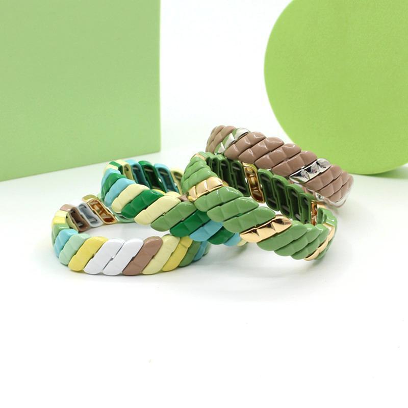 Bohemia Handmade Tile Enamel Beads Bracelet Rainbow Stretch Pulseras Summer Beach Jewellery