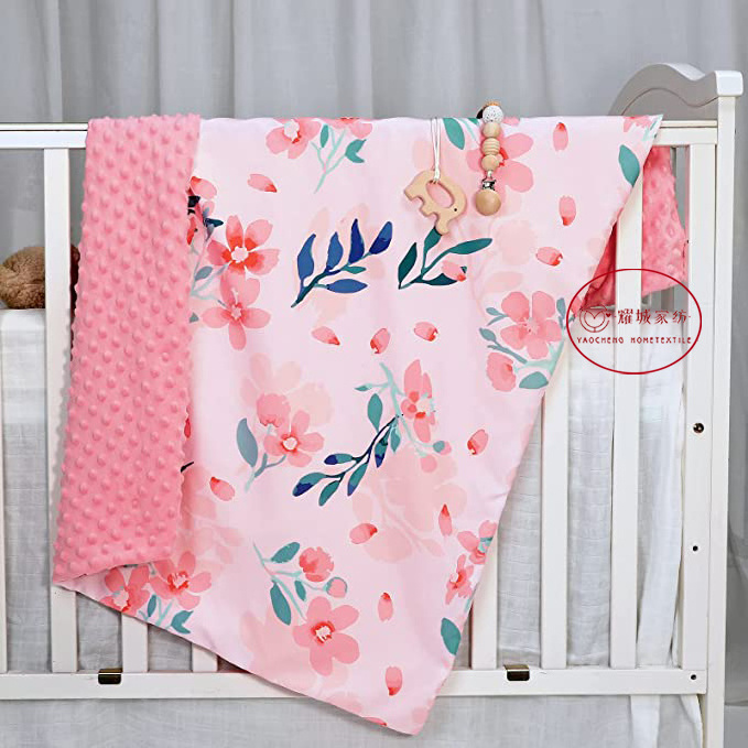 Micro Soft Printed Soothing Raised Dots Double Layer Crib Baby Blanket