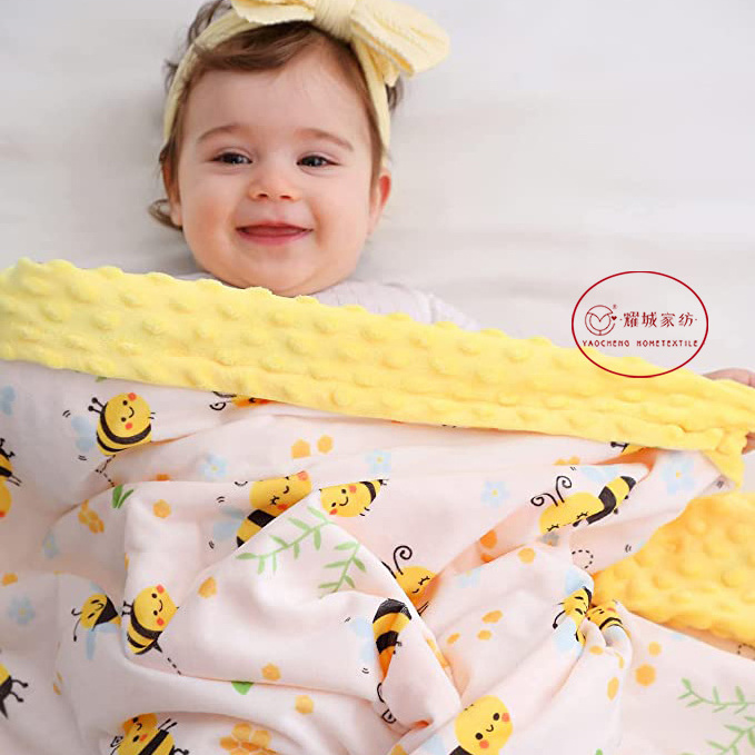 Micro Soft Printed Soothing Raised Dots Double Layer Crib Baby Blanket