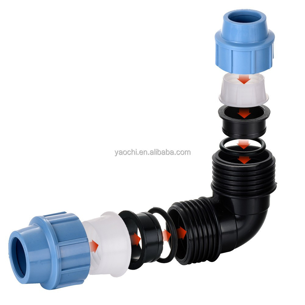 water system pn16 farm irrigation equal male pp compression plastic pvc pipe fitting 90 degree elbow