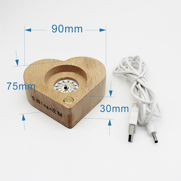 Solid wood LED night light heart-shaped crystal ball base gift can be engraved valentine's day gift night light up lamp