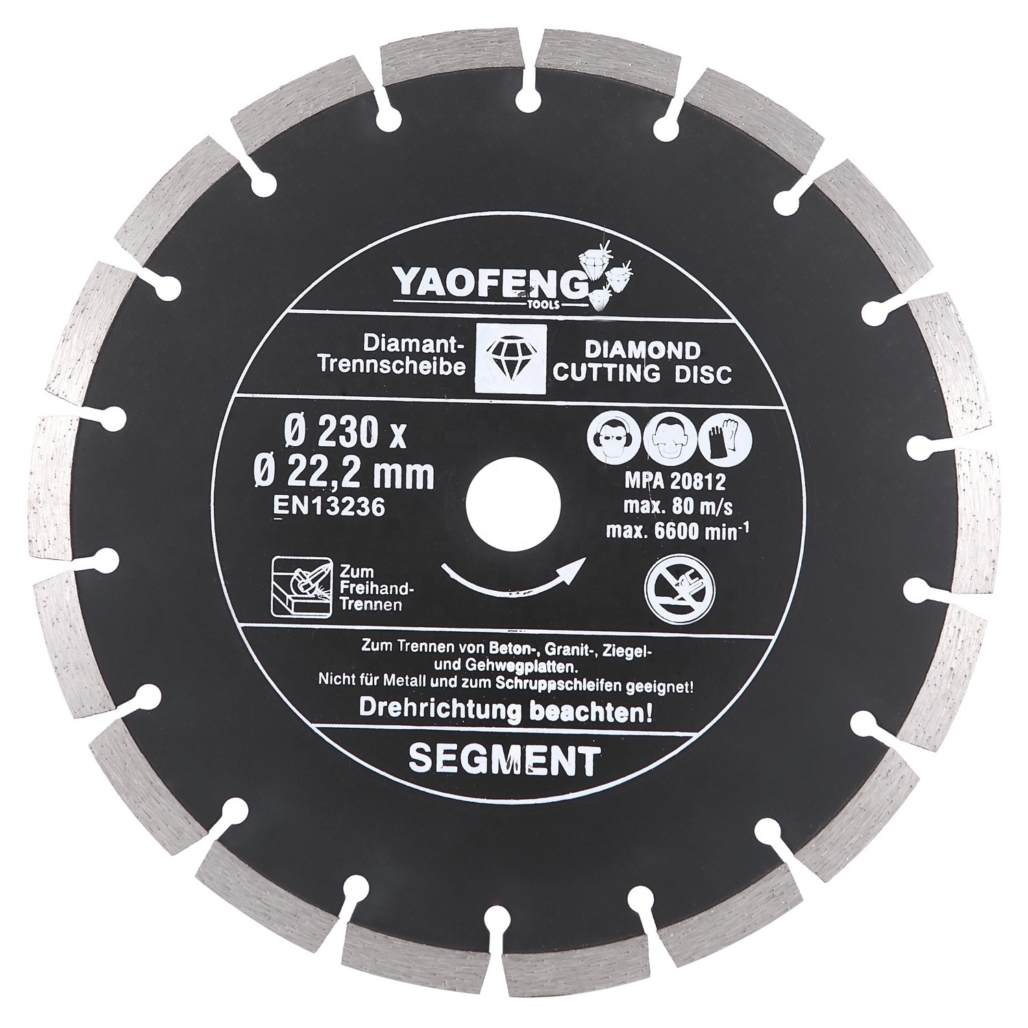 9 inch 230 Europe Market MPA Certificated Segmented Rim Hot Press Diamond Saw Blade