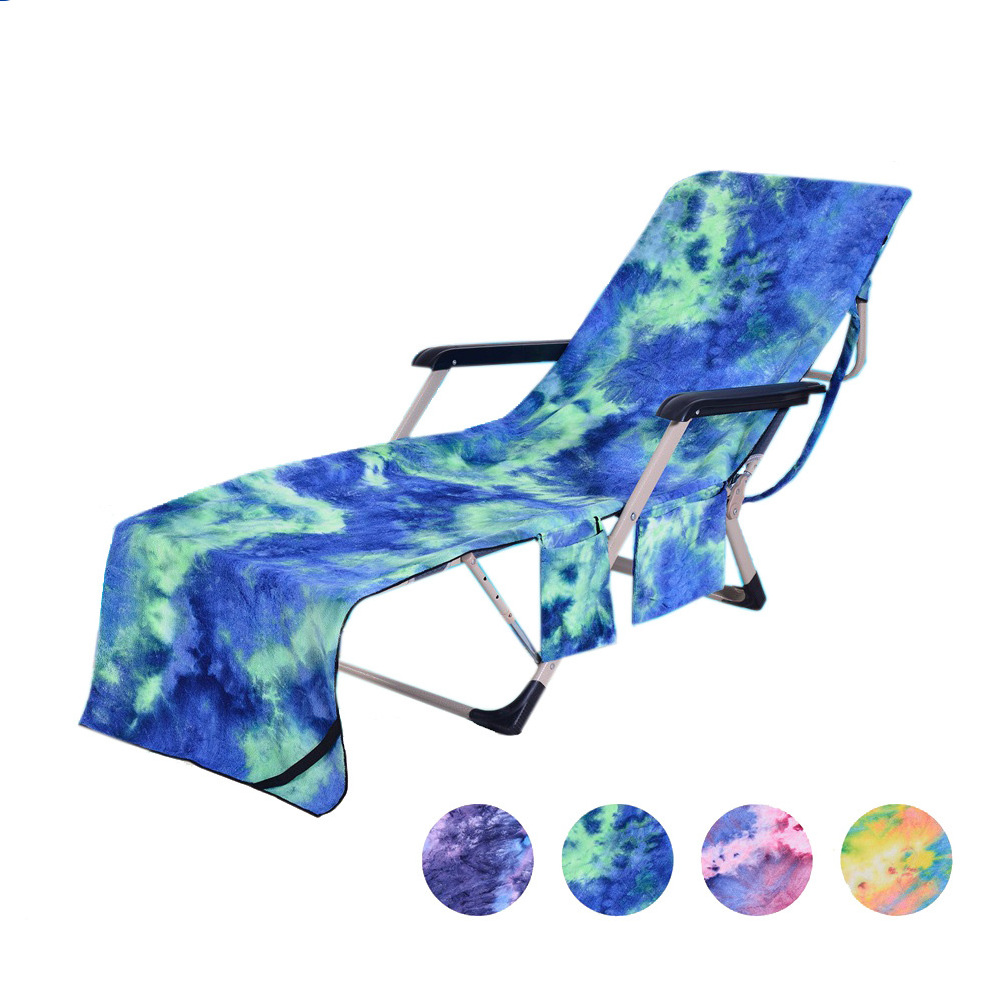 Washable Garden Beach Chair Cover with Side Pockets Pool Towel Chaise Lounge Cover Microfiber Tie Dye Beach Towel for Holidays