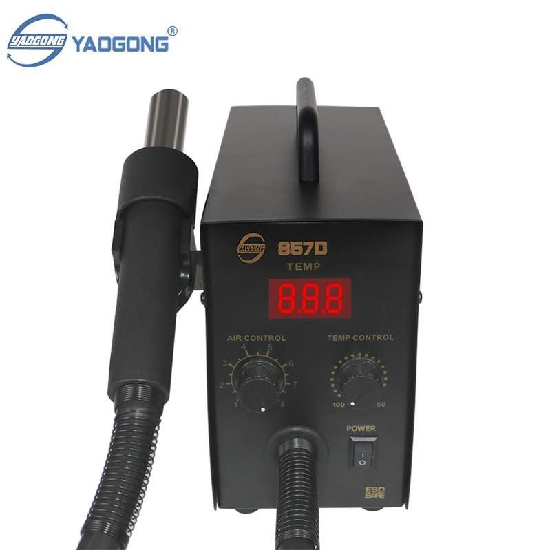 YAOGONG 857D Rework Soldering Station 600W Temperature Control Soldering Gun Station Air Blower With Led Hot Air Desoldering Sta