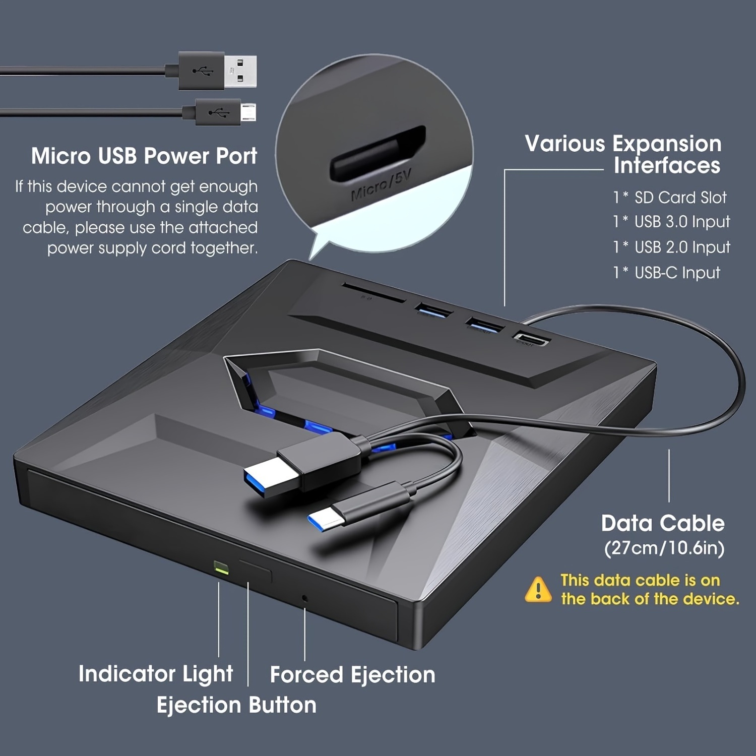 Latest dvd burner USB 3.0/TYPE C 7-in-1SD TF card reader HUB and USB flash disk player external portable dvd writer for laptop