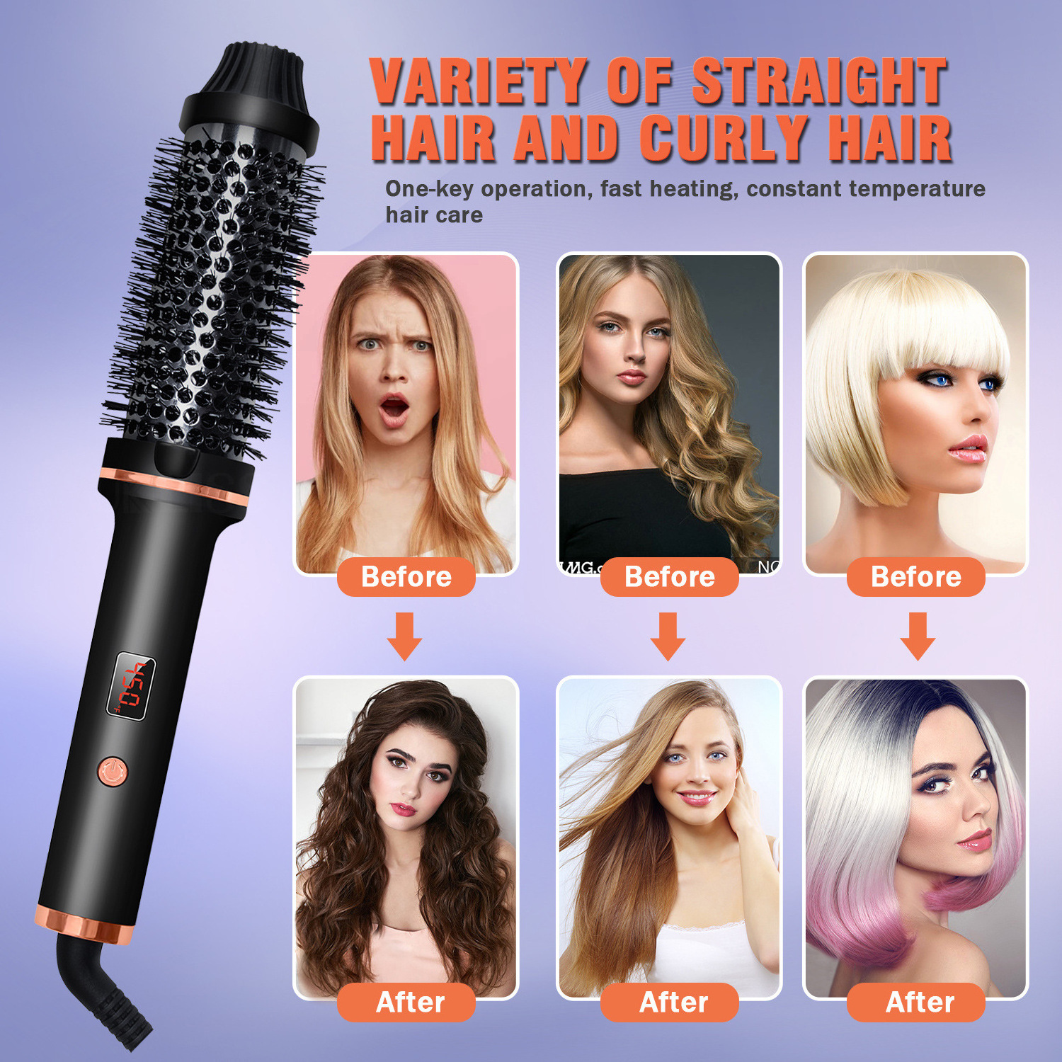 Two-in-one curling wand electric straighter brush hair negative ion hair dryer high-power hot air comb