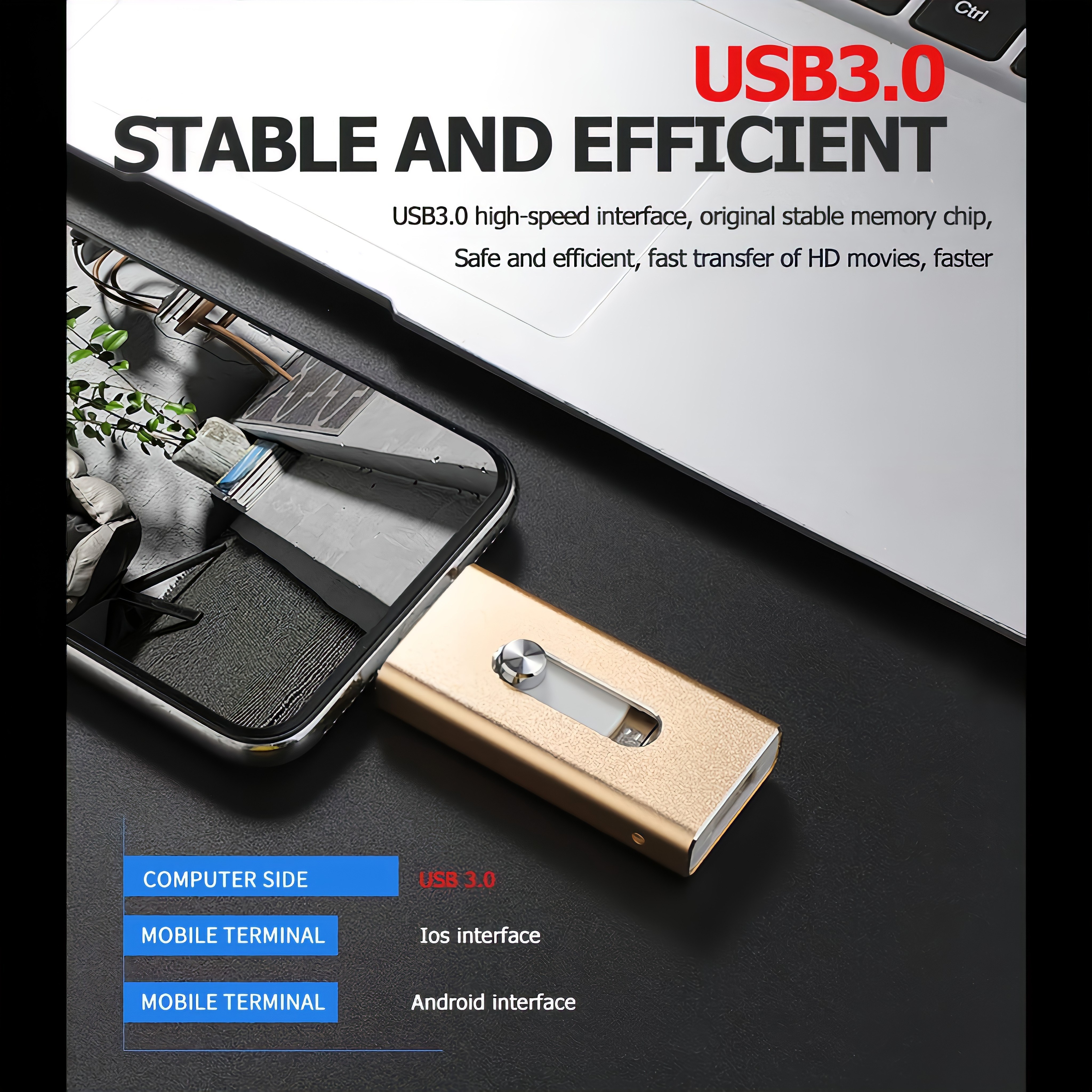 3 in 1 Aluminum USB flash drives 8/ 16/32/64/128/256gb/1tb High Speed Sticks External Storage Pen Drive For Phone/Pad/Android