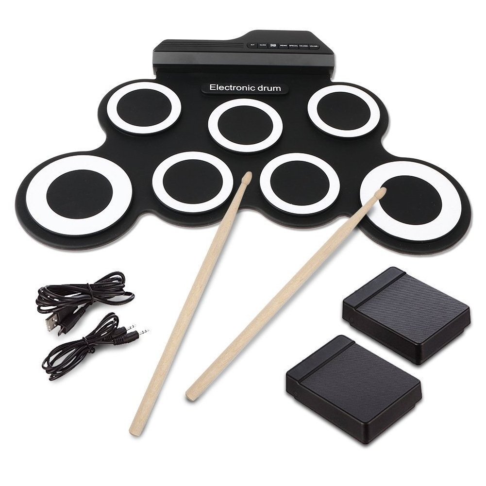 YAOJI Colorful Electronic Drum with Speaker Kids Musical Instrument Environmental Silicone Hand-rolled Digital Drum