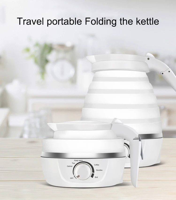 Portable foldable electric 0.8L mini silicone  kettle for travel compressed boiling folding kettle with automatic power outage