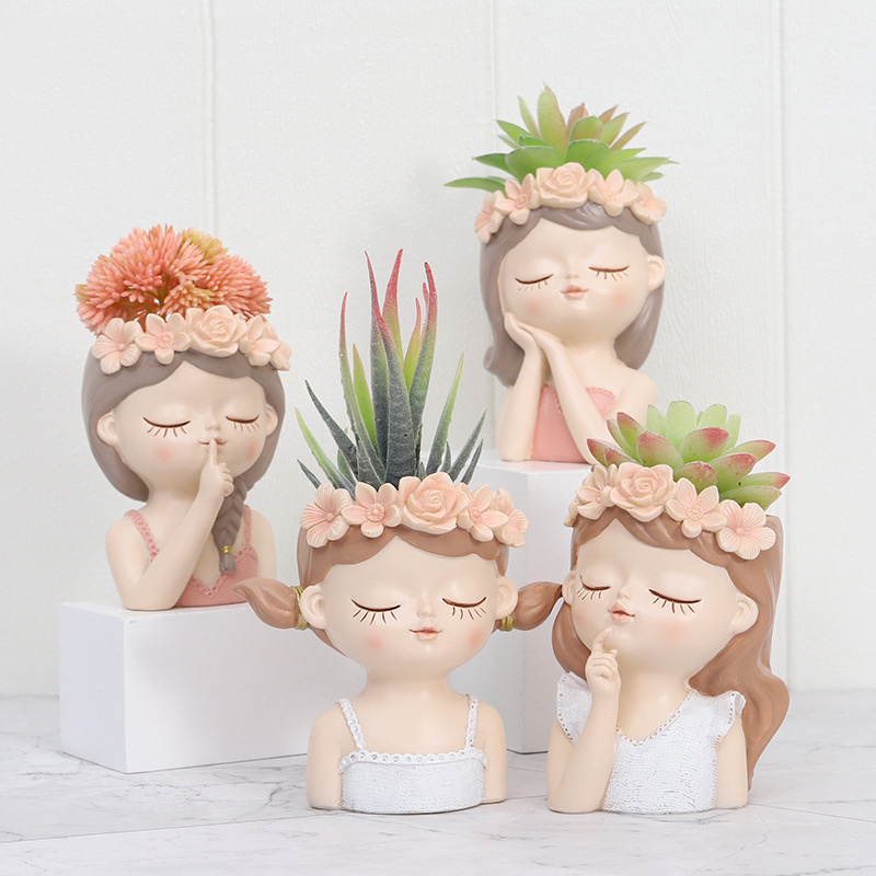 4 Inch Christmas Gifts Small Fairy Succulent Plant Pot Lovely Girl Face Planter Pot For Garden Room Decor Indoor Outdoor