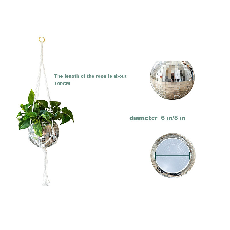 Hot Selling 2023 Home Hanging 6 8 In Disco Ball Planter Pot Macrame Plant Hanger For Indoor Outdoor Plants Cotton Rope Hanger