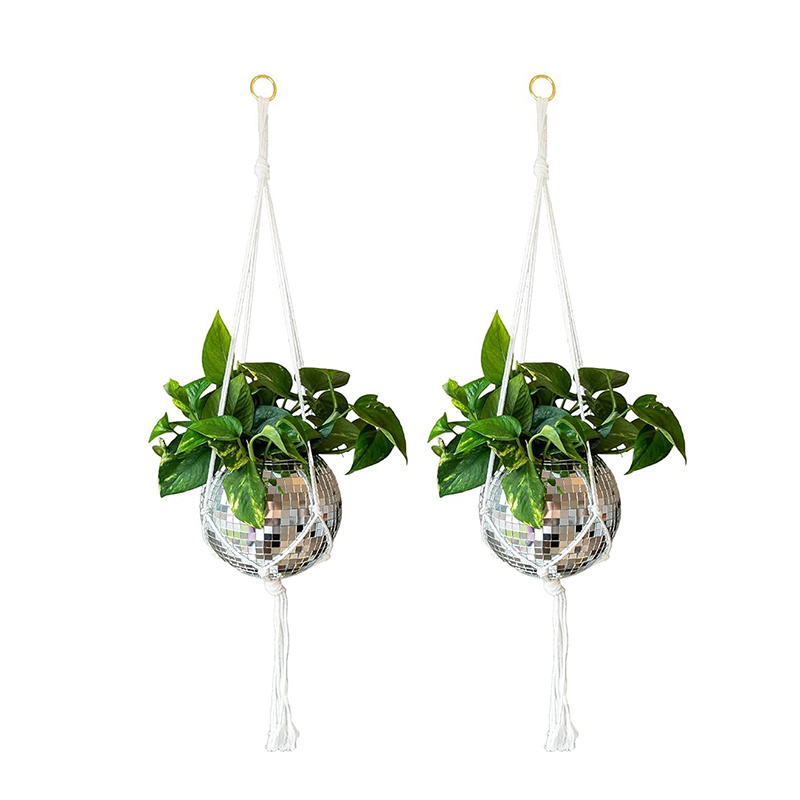 Hot Selling 2023 Home Hanging 6 8 In Disco Ball Planter Pot Macrame Plant Hanger For Indoor Outdoor Plants Cotton Rope Hanger