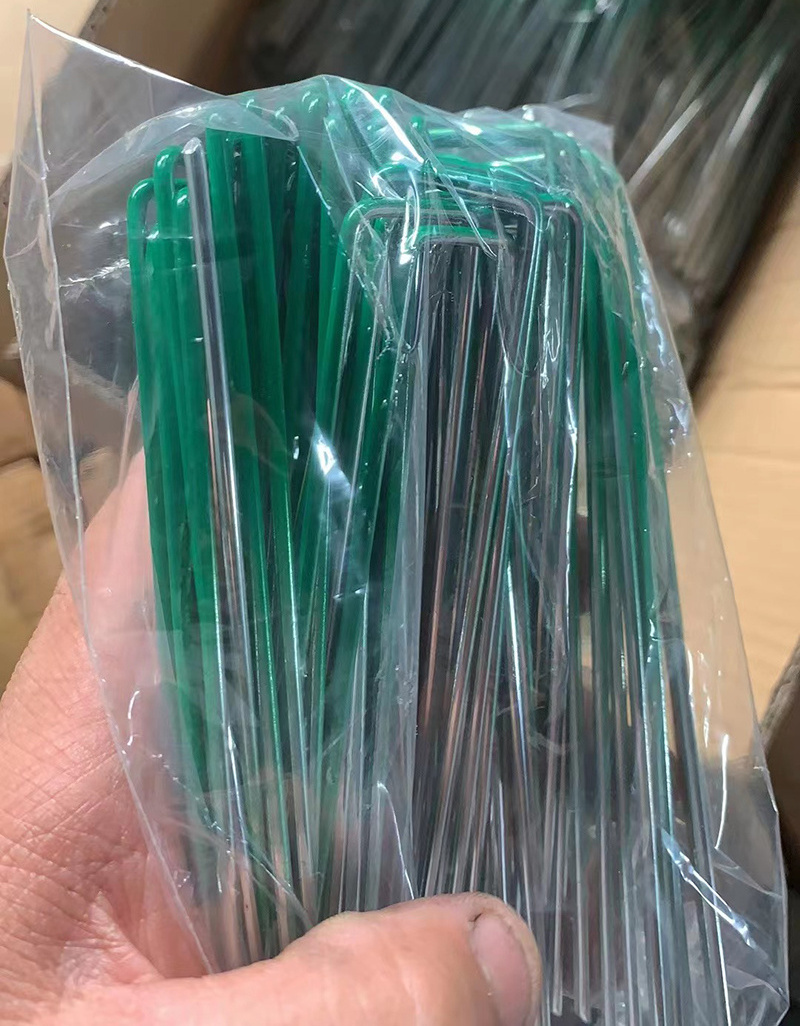 6 Inch Garden Staples Half Green U Shape Pegs For Artificial Grass Turf Pins Galvanised Metal Staples Weed Garden Bevelled