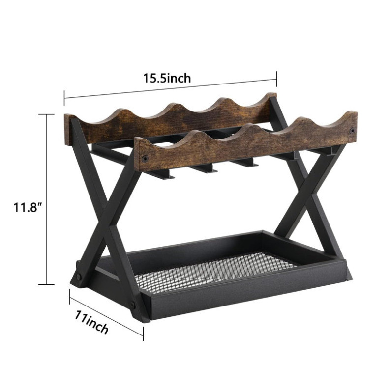 3 in 1 Wooden And Metal Storage Organizer Display Stand Wine Rack Countertop With Glass And Cork Holder