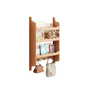 Wholesale Wall Mounted Floating Wooden Magazine Rack Display Shelf with Hooks