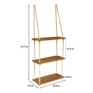 Custom 3 tier wood hanging wall swing storage shelf handmade floating shelves