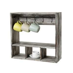 Wall Mounted Kitchen Coffee Mug Cup Display Rack Storage Shelf Rustic Wood Storage Holders & Racks for Folding Rack Customized