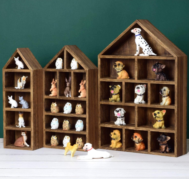 House Shaped Toy Organizer Storage Wooden Shadow Cubby Box Display Shelf