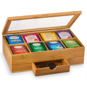 Bamboo Wooden Tea Box Magnet Lid Keeps Teabag Fresh Wooden Slide Boxes with Acrylic Window