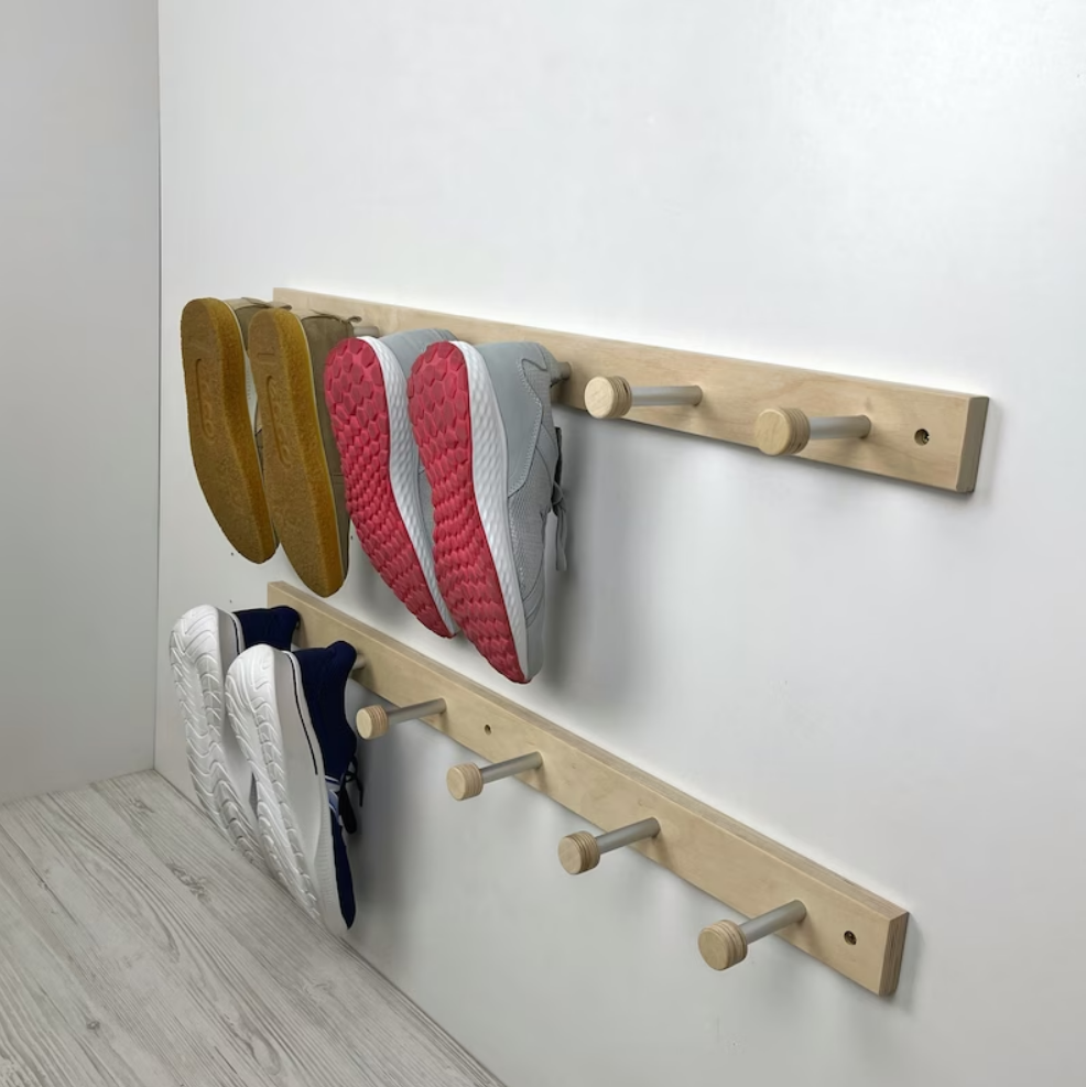 Wood and Metal Shoe Rack for Entryway Wall Mount Peg Hook Rack Wood Storage Rack