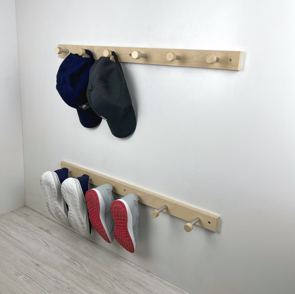 Wood and Metal Shoe Rack for Entryway Wall Mount Peg Hook Rack Wood Storage Rack