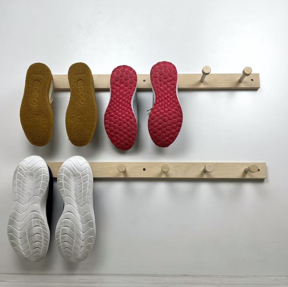 Wood and Metal Shoe Rack for Entryway Wall Mount Peg Hook Rack Wood Storage Rack