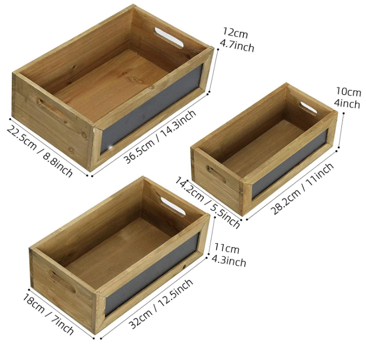 Decorative Natural Wood Nesting Storage Crates Display Box with Chalkboard