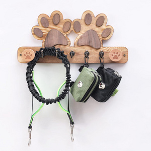 Paw Shape Farmhouse Style Wall Mounted Key Holder Wood Dog Leash Holder