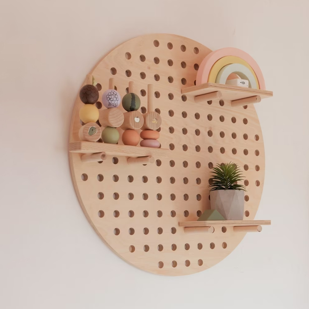 Custom Modern Wall Mounted Floating Decor Pegboard Display Organizer Wood Shelf