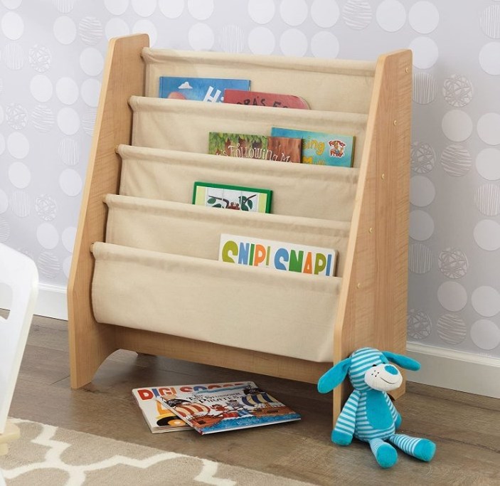 Natural wooden fabric storage drawer kids bookcase bookshelf for children