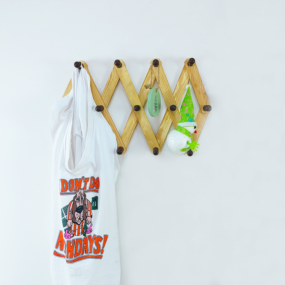 Expandable solid wooden coat hangers 13 hooks hat towel clothes rack hat closet wood wall coat hanger hook