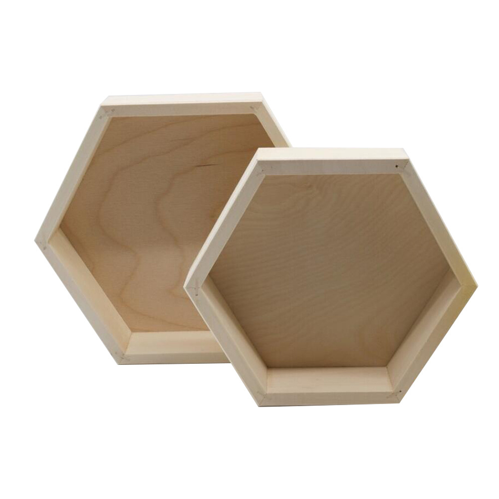 Rustic Home Decoration Unfinished Handmade Hexagon Wooden Shadow Box Frames