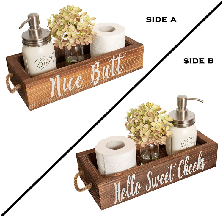 Bathroom Decor Nice Butt Diaper Storage Organizer Wooden Box Toilet Paper Holder