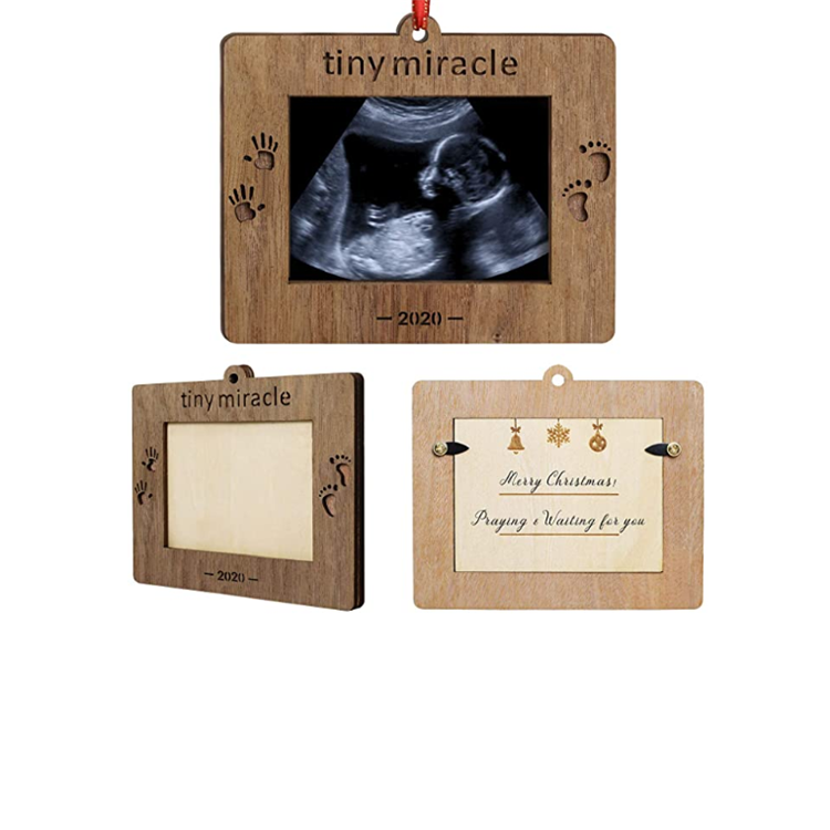 Family Decor Keepsake Baby Gift Sonogram Picture Frame Wood Christmas Ornaments