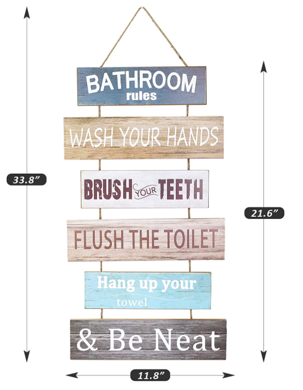 Wall Hanging Sign, Rustic Wooden Bathroom Rules,Wash Your Hands,etc