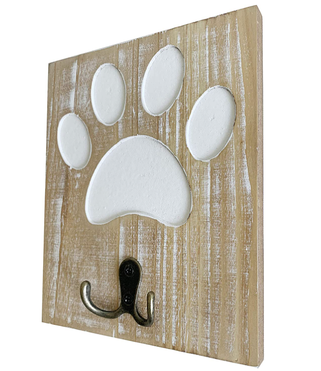 Farmhouse Decor Wall Mounted Wood Dog Paw Leash Holder Hanger Key Hooks