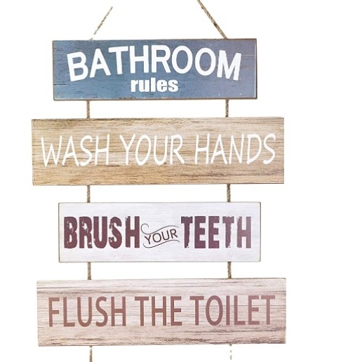 Wall Hanging Sign, Rustic Wooden Bathroom Rules,Wash Your Hands,etc