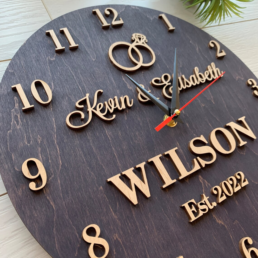 Wood Gift Housewarming Newlywed Unique Gift Idea Family Name Sign Wood Wedding Gift Clocks Wall Wooden