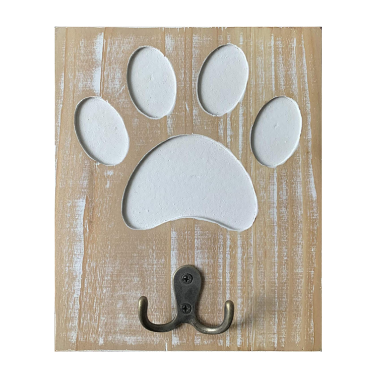 Farmhouse Decor Wall Mounted Wood Dog Paw Leash Holder Hanger Key Hooks