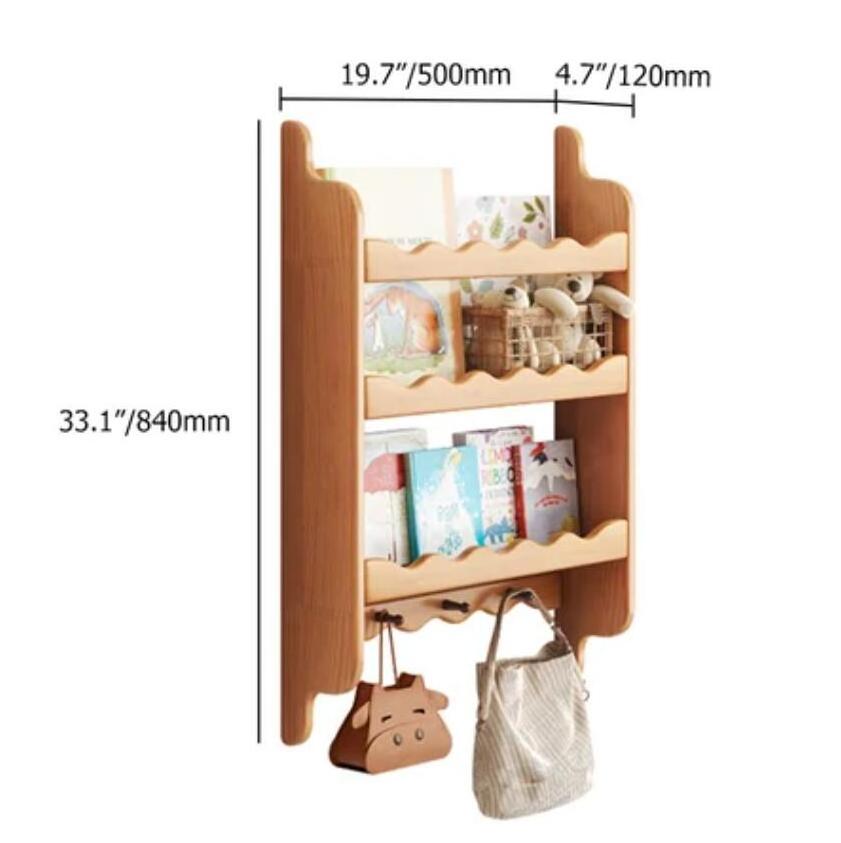 Wholesale Wall Mounted Floating Wooden Magazine Rack Display Shelf with Hooks