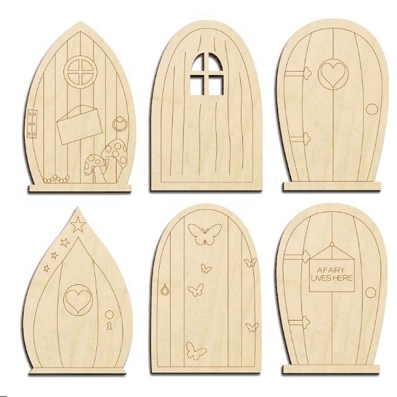 Custom Unfinished Wooden Craft Fairy Door DIY Miniature Decoration Door Wooden Fairy Door home decor