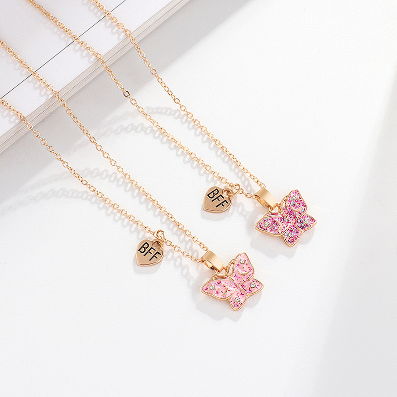 Fashion Pink Butterfly Pendant Necklace and Earrings Kids Cartoon Jewelry Charm Choker Necklace For Children