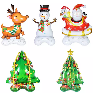 New Design Foil Inflatable Standing Christmas Elk Tree Santa Claus Snowman Balloons with Pedestal for Christmas Eve Party Supply