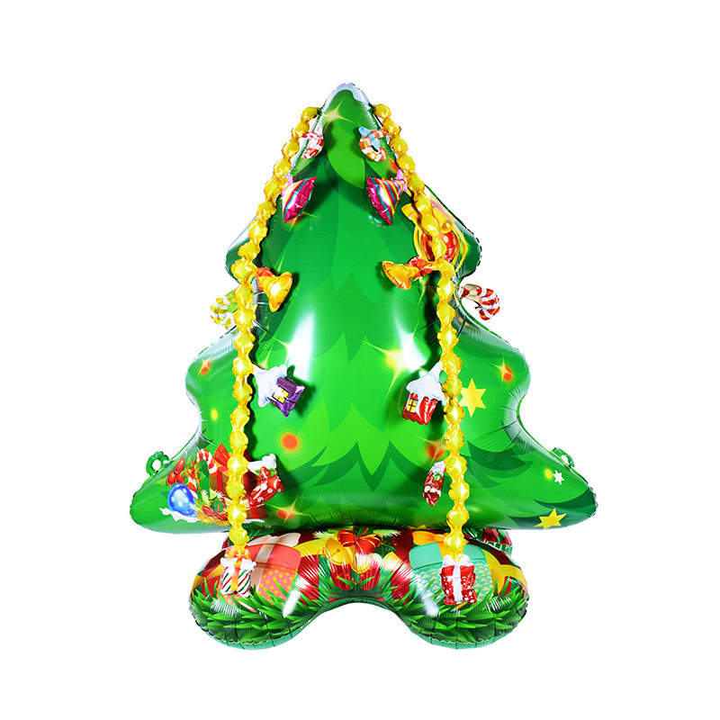 New Design Foil Inflatable Standing Christmas Elk Tree Santa Claus Snowman Balloons with Pedestal for Christmas Eve Party Supply