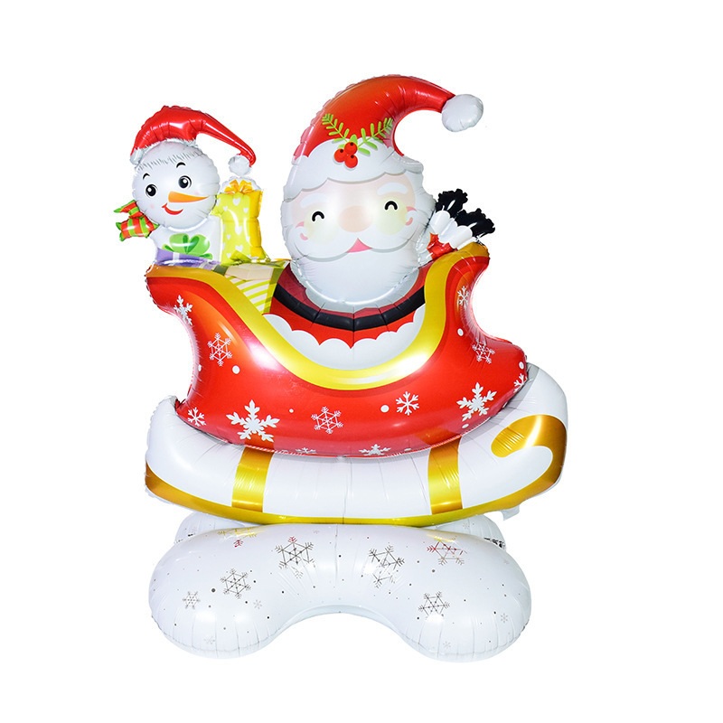 New Design Foil Inflatable Standing Christmas Elk Tree Santa Claus Snowman Balloons with Pedestal for Christmas Eve Party Supply