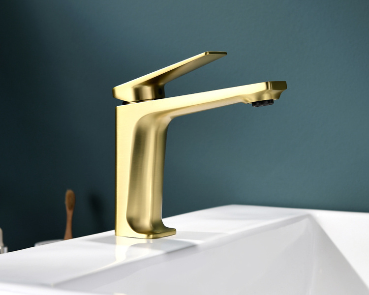 Wholesale Hotel Washroom Deck-mount Cold Water Only Brass Brushed Gold Single Handle Basin Sink Tap Bathroom Faucet