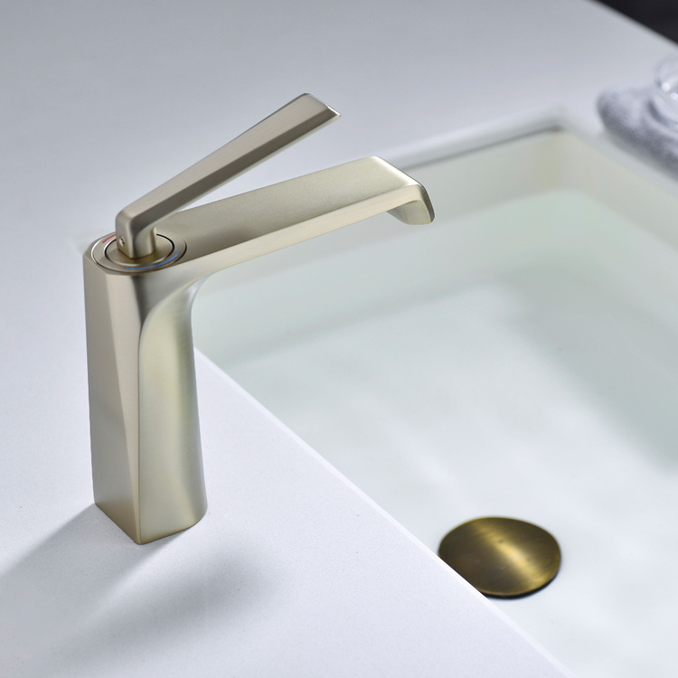 Basin Faucet Italy Design Bathroom Faucet Hot Cold Water Brushed Gold Basin Brass Faucet for Hotel Bathroom